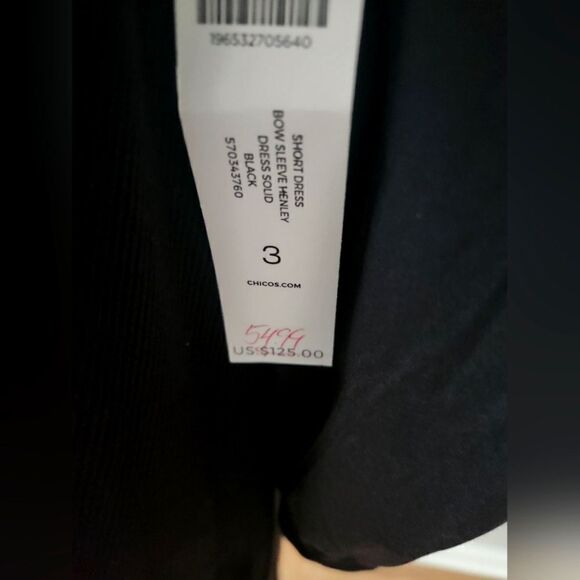 CHICOS SHORT DRESS BOW SLEEVE HENLEY. DRESS SOLID DRESS  SIZE 3.very beautiful - Picture 5 of 6